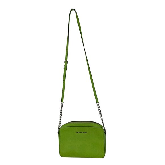 Michael Kors Green Saffiano Leather Crossbody Bag 9"x6"x2" GUC 8779 - Picture 5 of 11